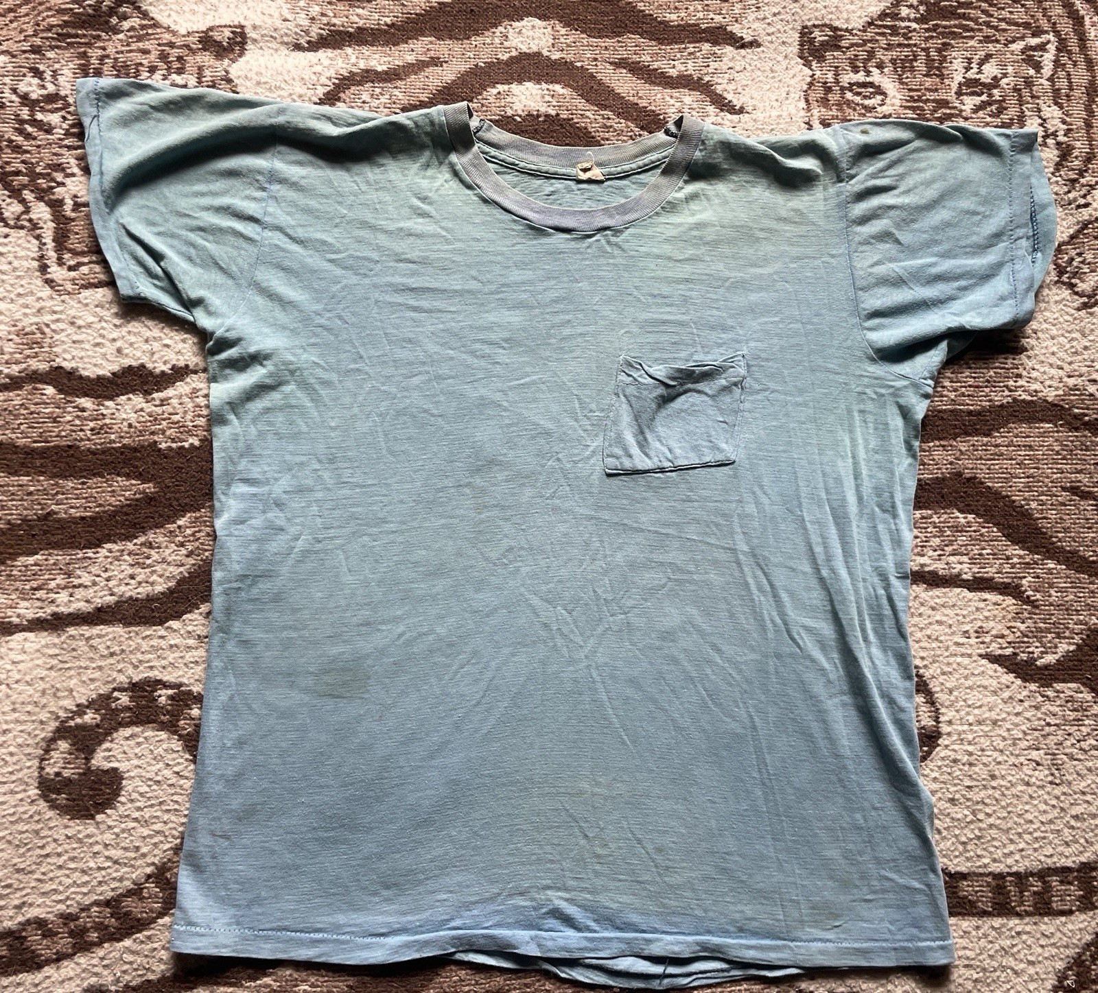Vtg 1970s Fruit Of The Loom 2 Tone Pocket T-Shirt Hand Painted Bowling Sz M gallery