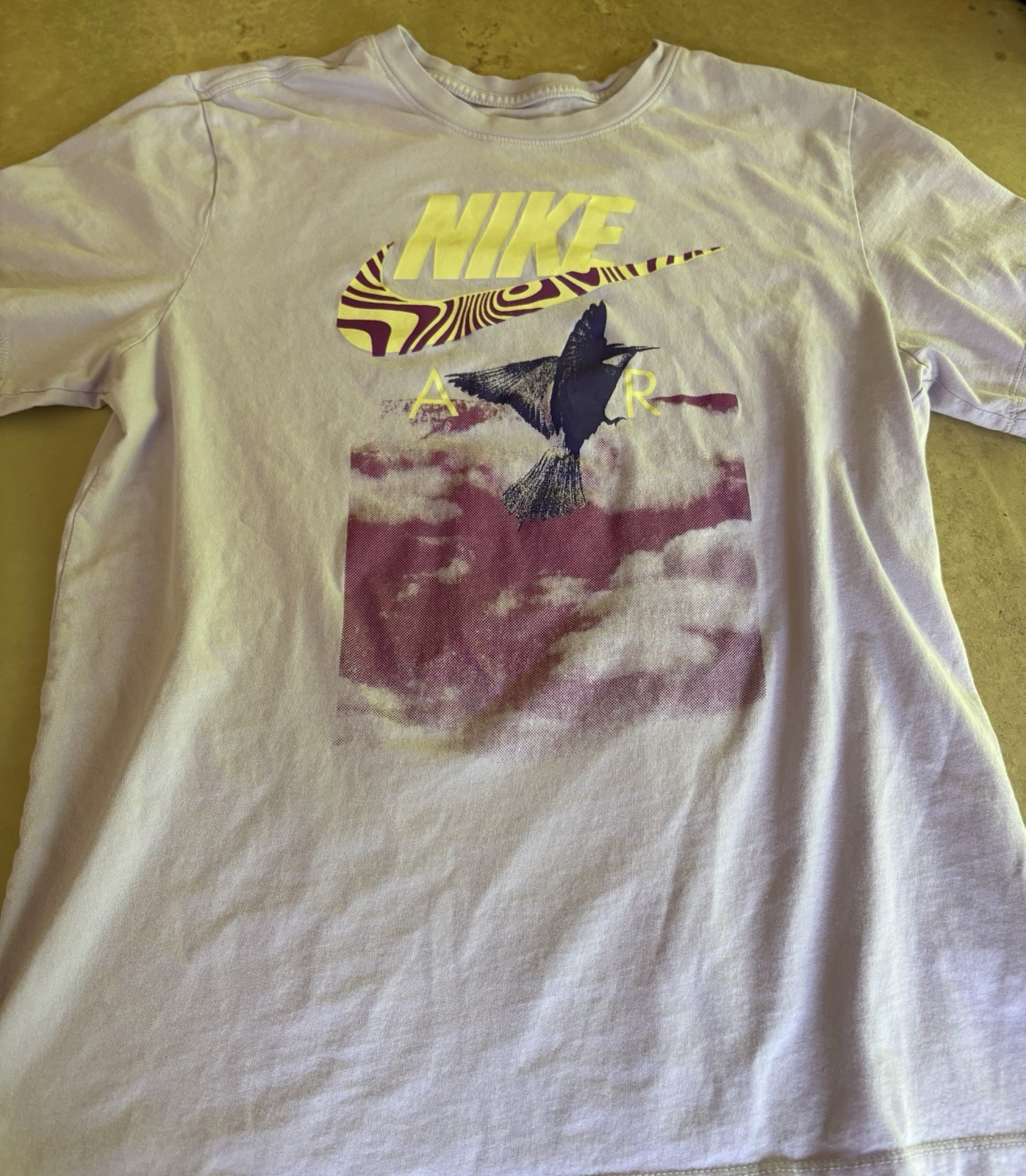 Nike Men's Cotton Knit T-Shirt White/Purple Logo Bird Graphic Crew Neck gallery