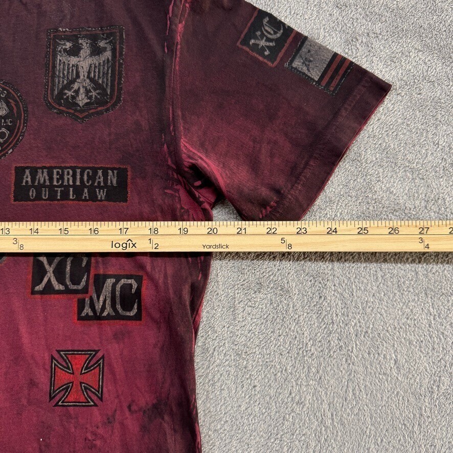 Extreme Couture T-Shirt Affliction Mens Red Burgundy Medium Skull Eagle Flag gallery