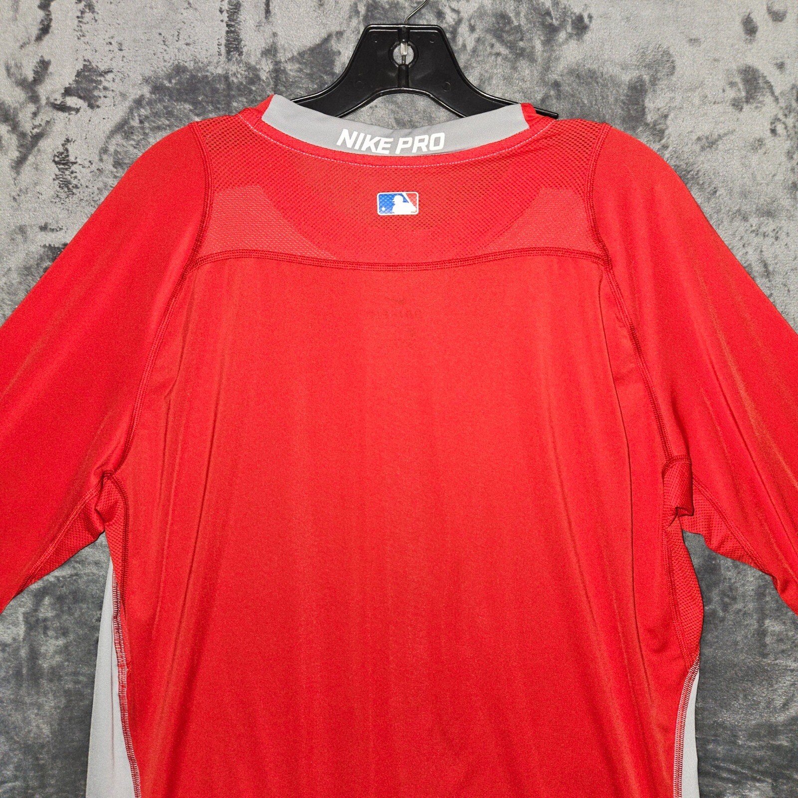 Nike Pro Dri-FIT Baseball Top Long Sleeve Gray Red Athletic Shirt Large gallery