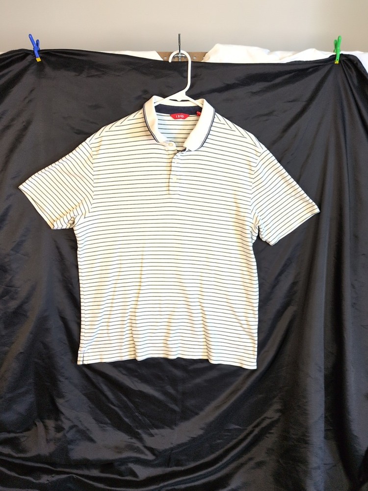 IZOD Mens Collared Striped Short Sleeve Polo Shirt Black White Size L
