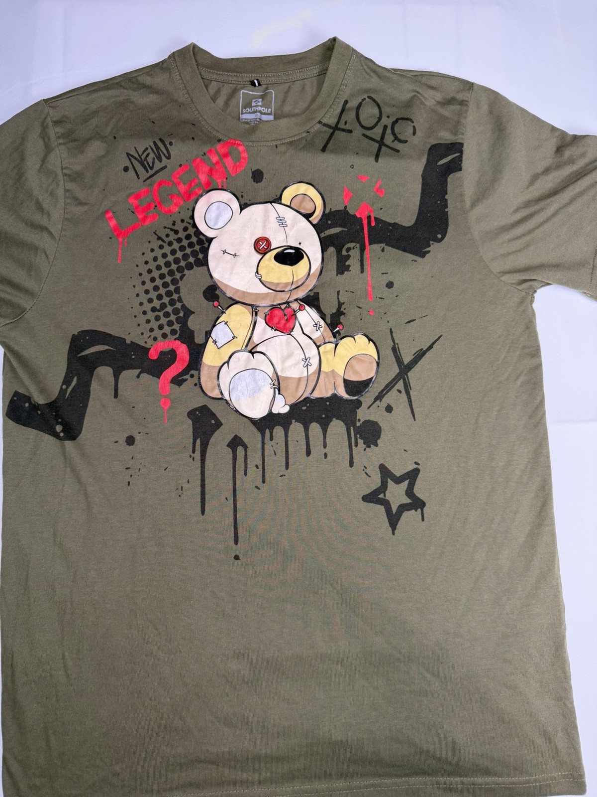 South Pole Men's XL Olive green Graffiti SS Crew Neck Legend Bear gallery