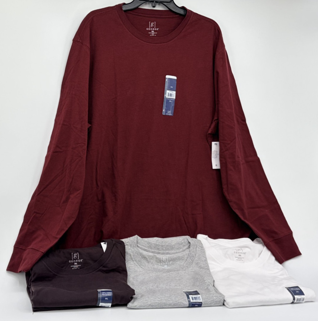 George Mens Long Sleeve Crew Neck Easy Care Causual T-shirts Cotton Lot of 4 3XL gallery