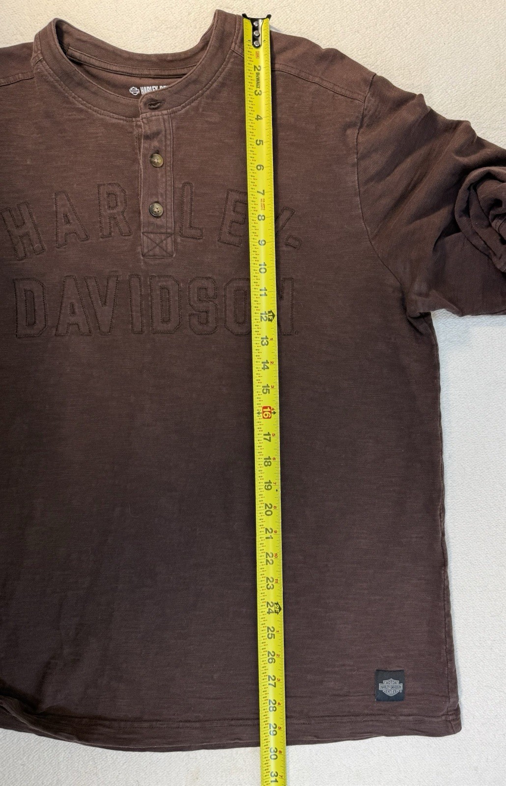 Harley Davidson Shirt Mens Long Sleeve Henley Size L **see Photo Small Hole** gallery