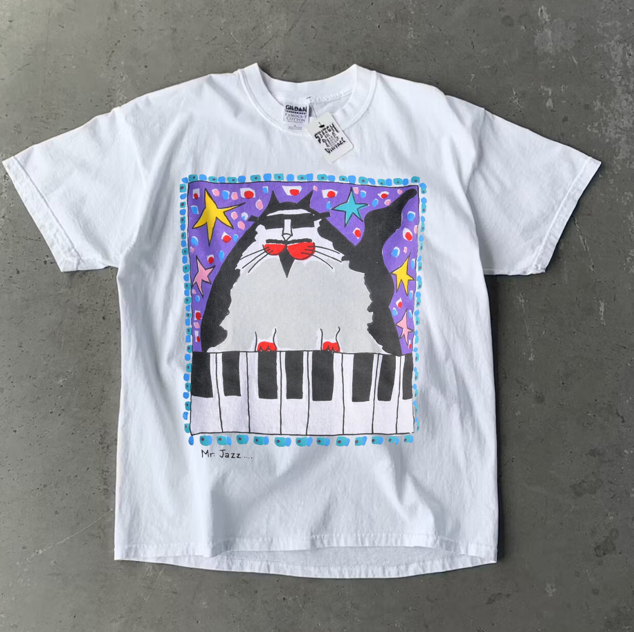 Retro Vintage 80s Tee JAZZ CAT piano music wahlert t-shirt gallery