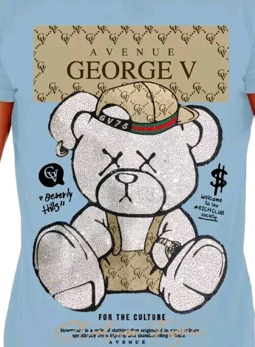 Avenue George V Paris Men's Short Sleeves T-shirt Sky Blue Rhinestone Teddy bear gallery