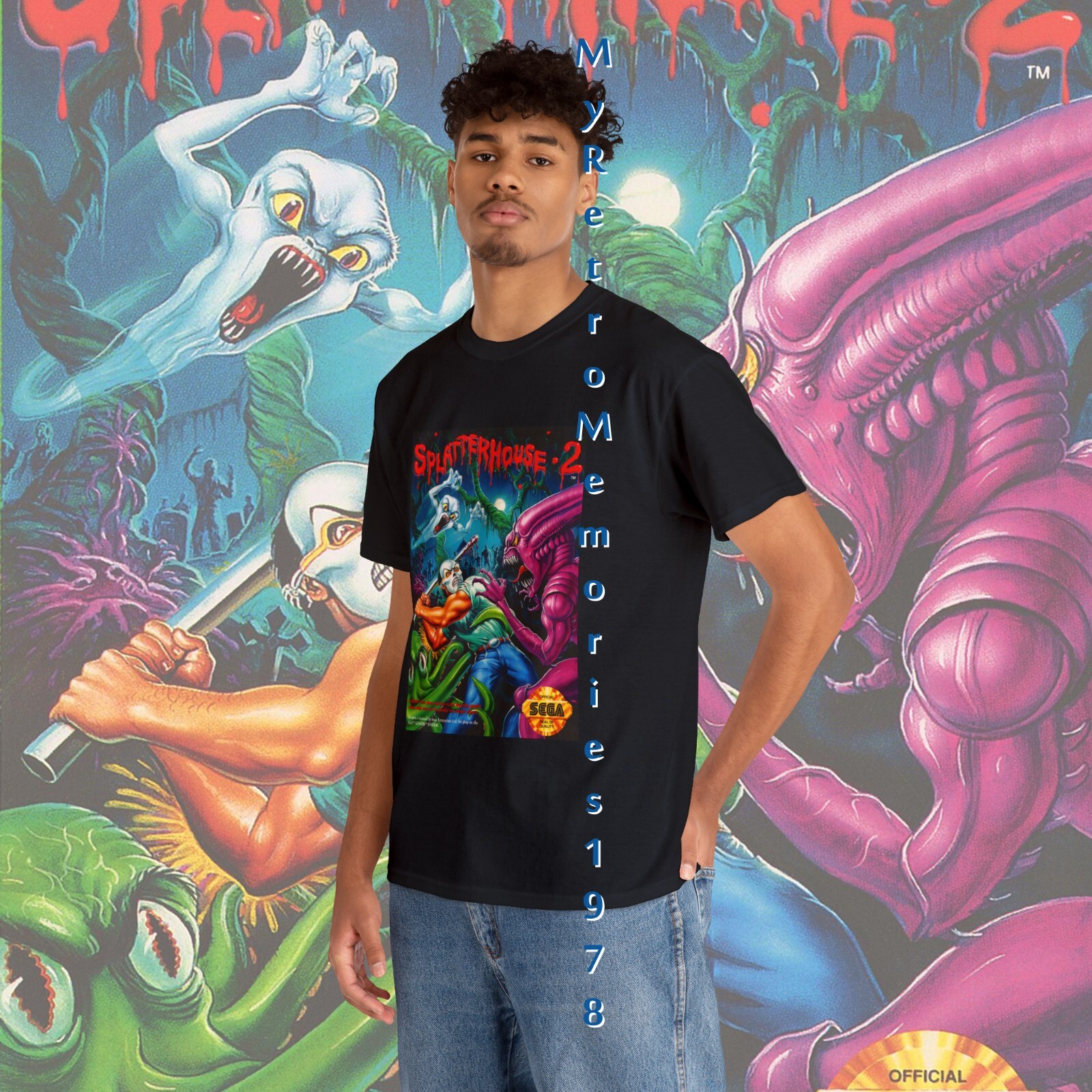 NEW Splatterhouse 2 Sega Genesis Box Art Design Black T-Shirt S-5XL Free S&H gallery