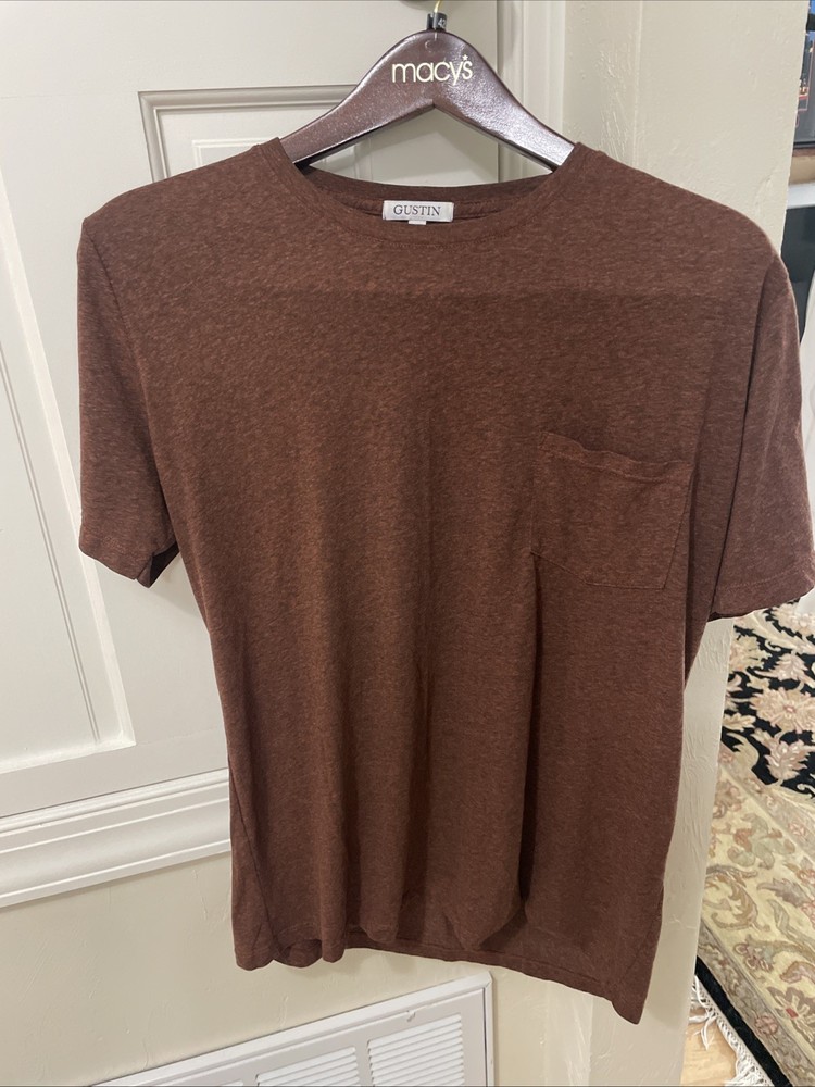 Gustin Shirt Mens Medium Reddish Brown Cotton Crew Neck Made in California