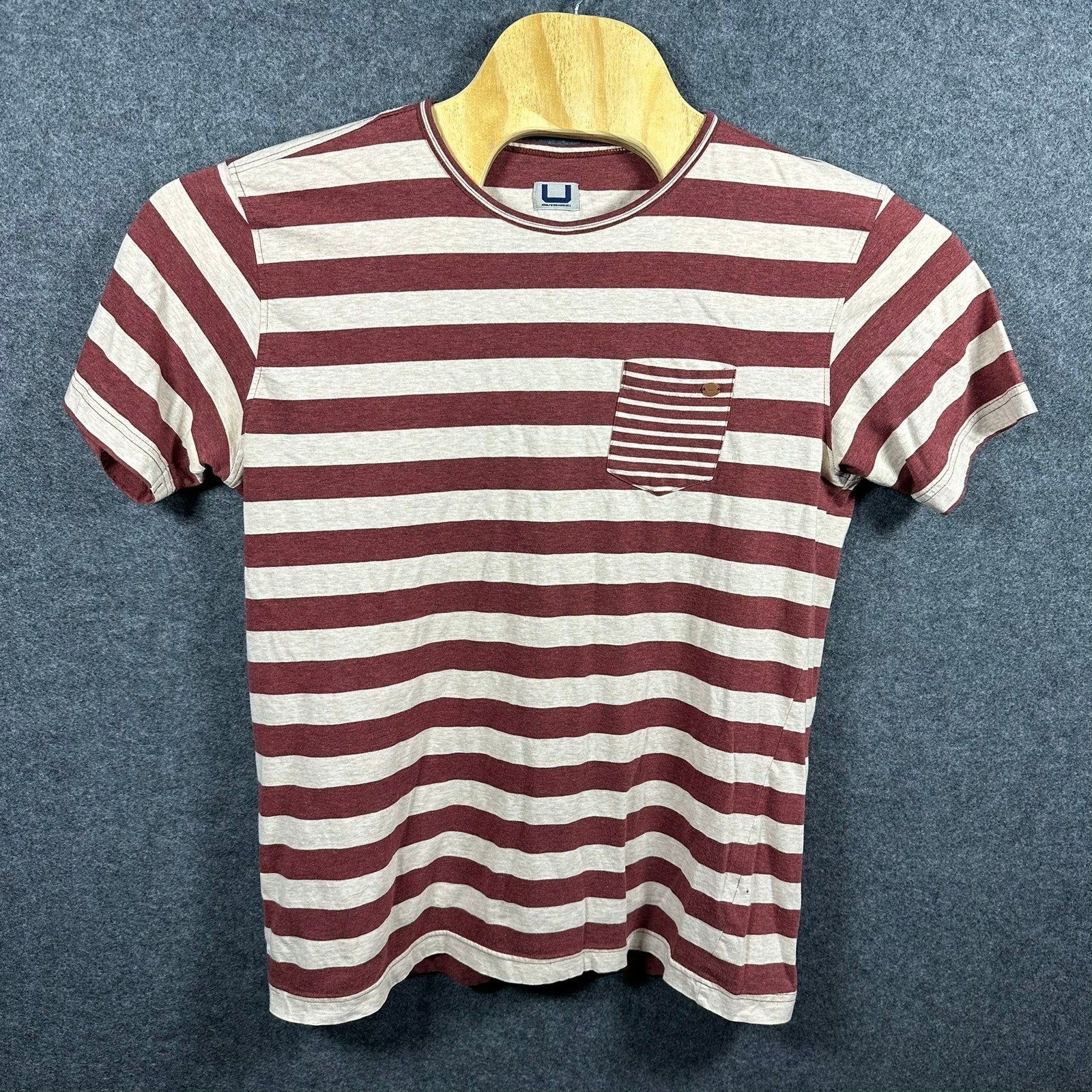 Adolfo Dominguez Mens Striped Pocket T-Shirt Red White Large Short Sleeve gallery