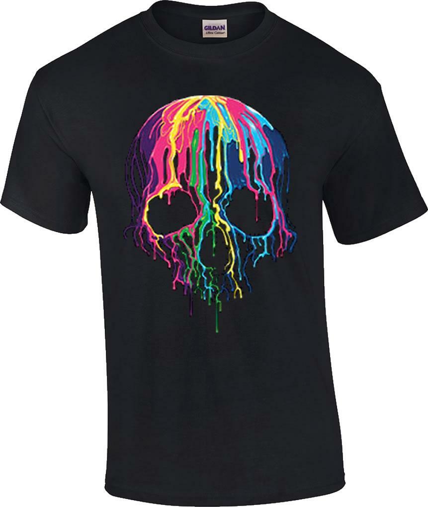 Liquid Blue Neon Melting Skull Neon Skull Dripping Party T-Shirt gallery
