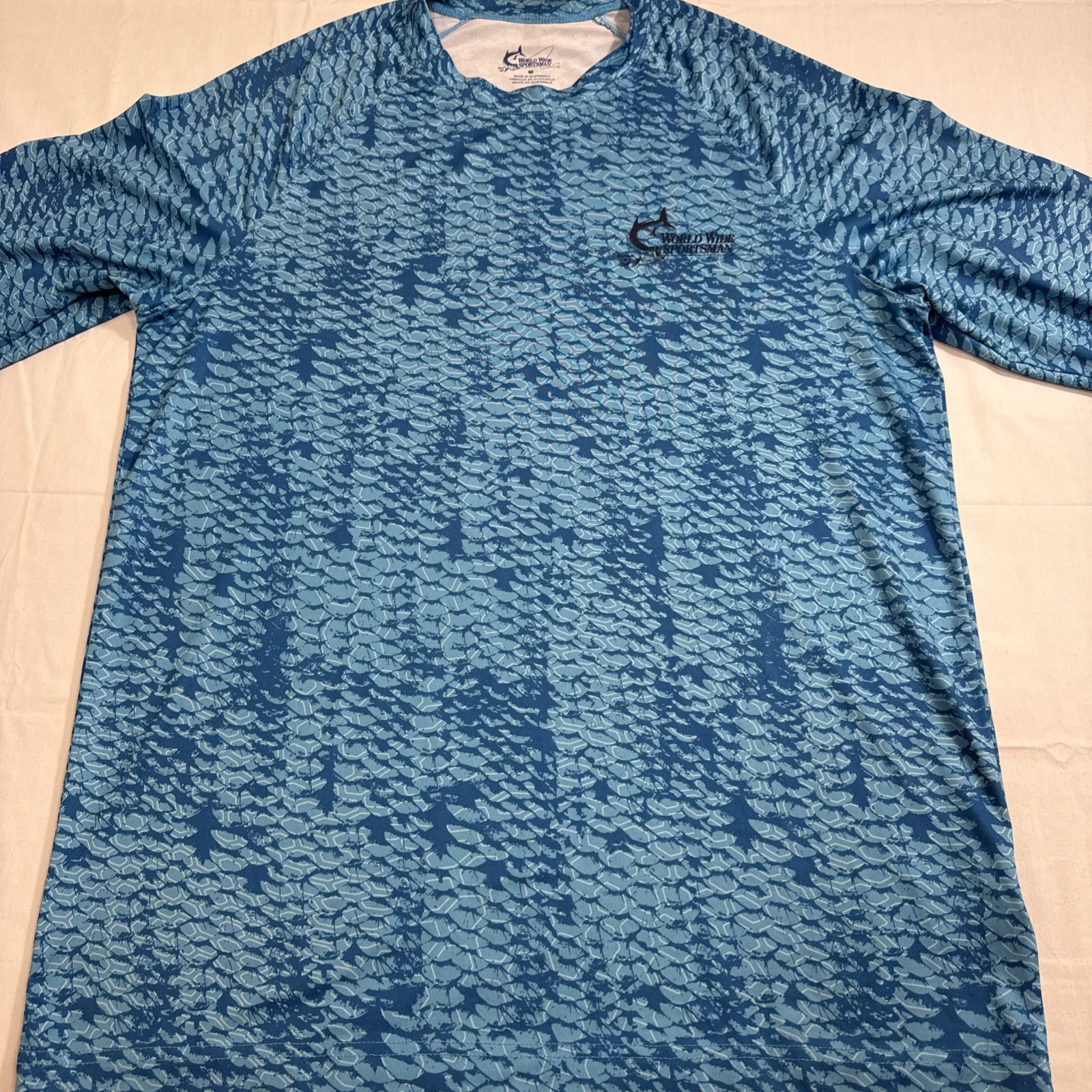SHIRT World Wide Sportsman Mens Medium Blue Scales Long Slv Fisherman Fishing