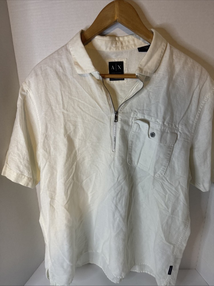 Armani Exchange Signature Quarter-Zip A|X Logo Short-Sleeve Polo Tee Shirt LY2k