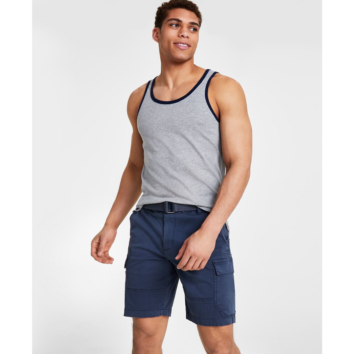 Sun + Stone Men's Dyan Sleeveless Contrast Trim Tank Grey Heather M B4HP gallery