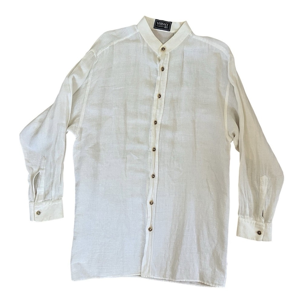 Vintage Versace Classic V2 Mandarin Henley Collar Shirt Miami Vice SZ L