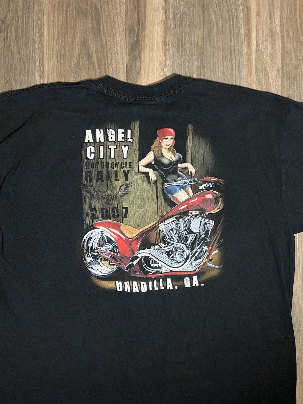 Y2K Angel City Four Seasons Motorcycle Rally Biker T-shirt Men’s Size XL Black gallery