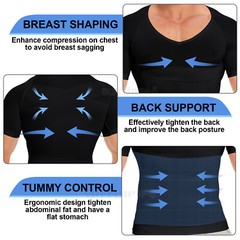 US Mens Compression V-Neck T-Shirt Moobs Slimming Tummy Control Body Shaper Tops