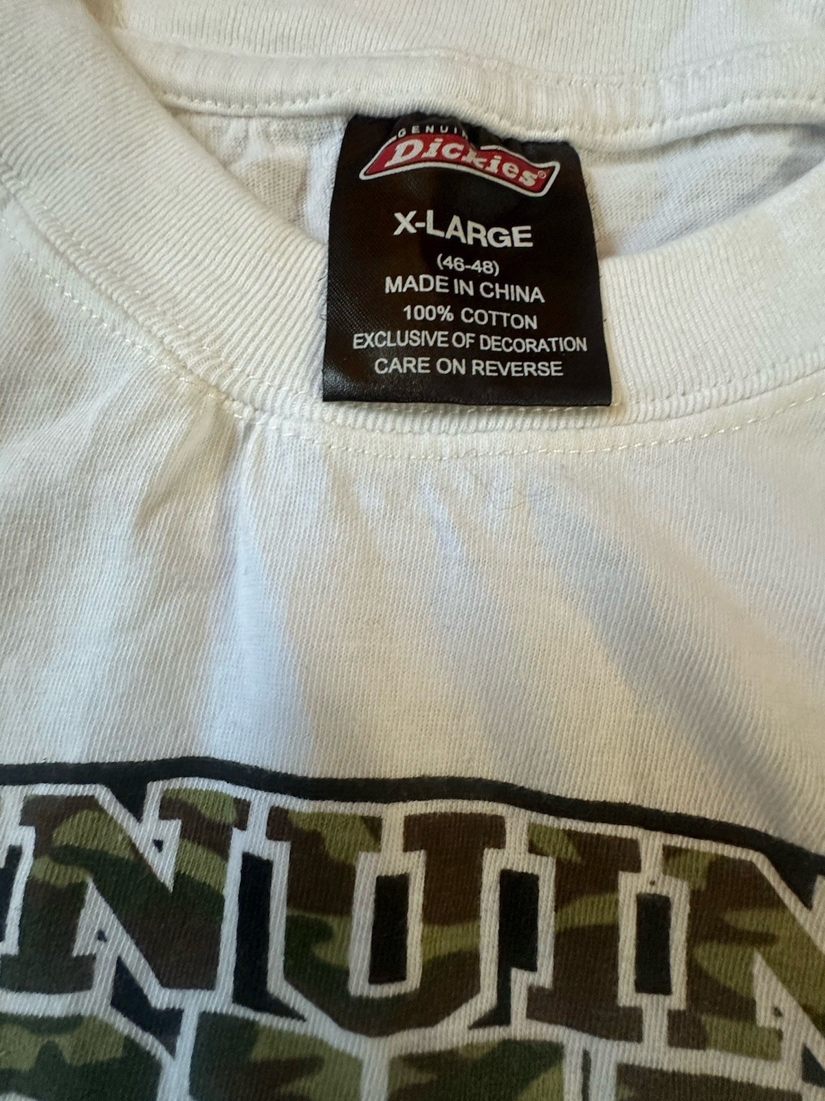 Genuine Dickies T-Shirt,XL,Authentic Brand Registered Trademark Crest,White/Camo gallery