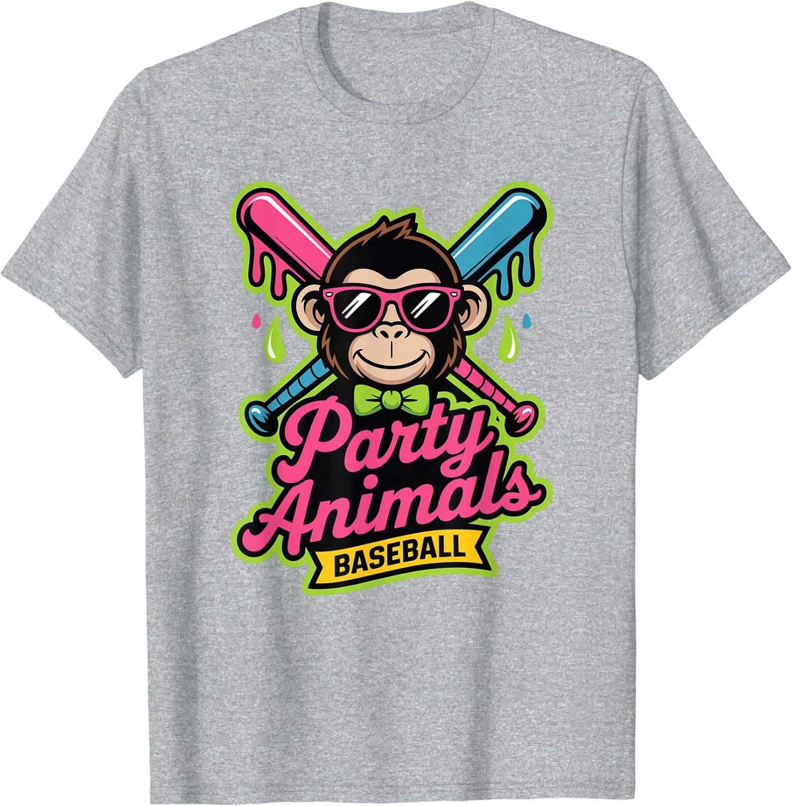 Party Animals Baseball Funny Monkey Vibrant Slime T-Shirt gallery
