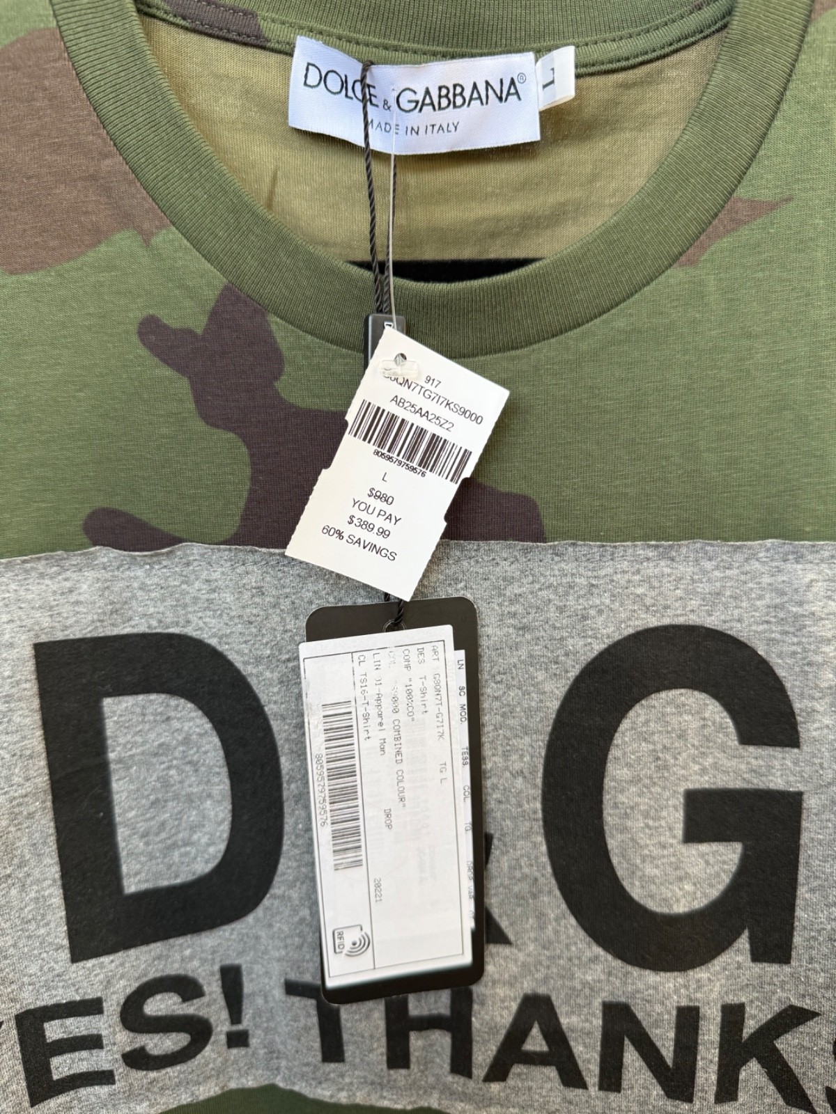New Dolce & Gabbana Camo Yes Thanks T shirt Lg Retail $390 PTP 19" gallery