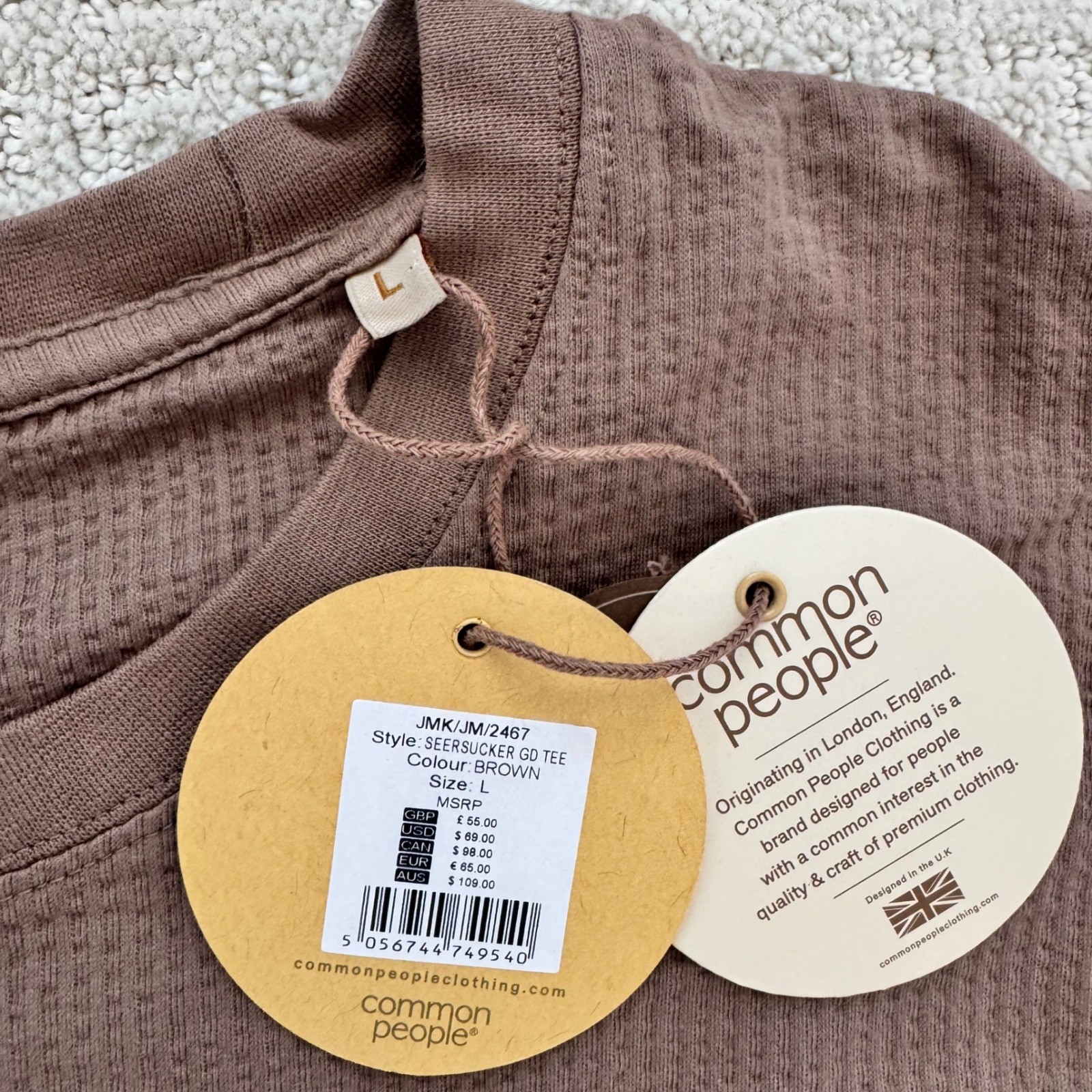 Common People Seersucker GD Tee Brown Textured Pocket Size L gallery