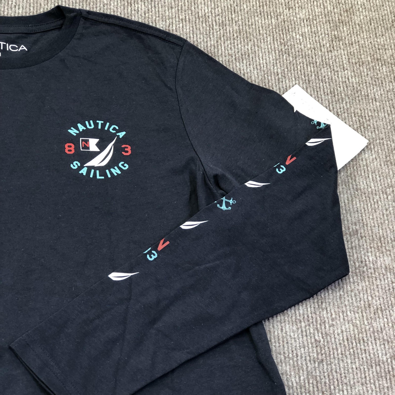 Nautica Shirt Mens Medium Blue Sailing Graphic Tee Tagless Nautical Long Sleeve gallery
