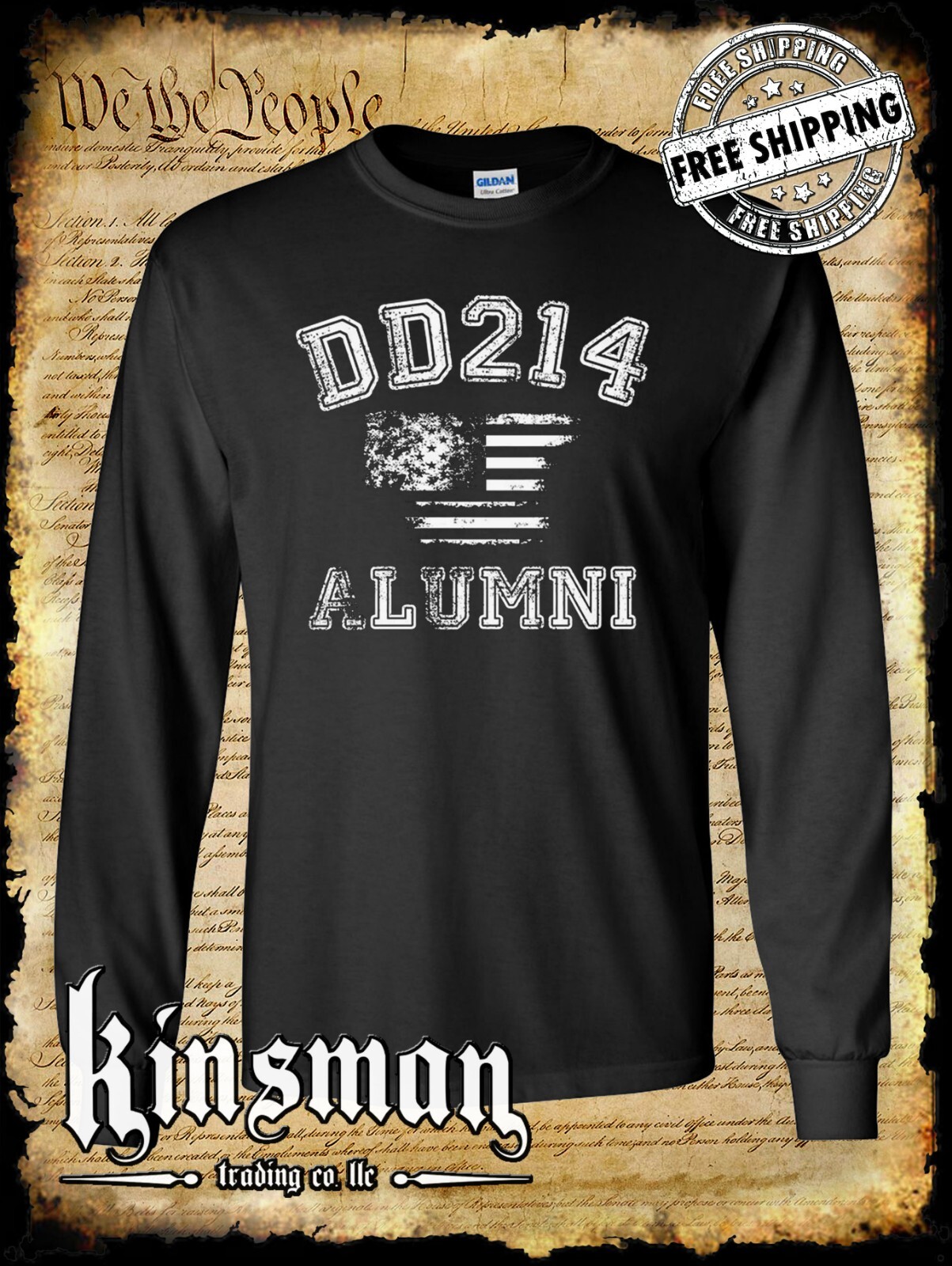 DD214 Alumni US Flag Military Long Sleeve T-Shirt Army Marines Navy Veteran USA gallery