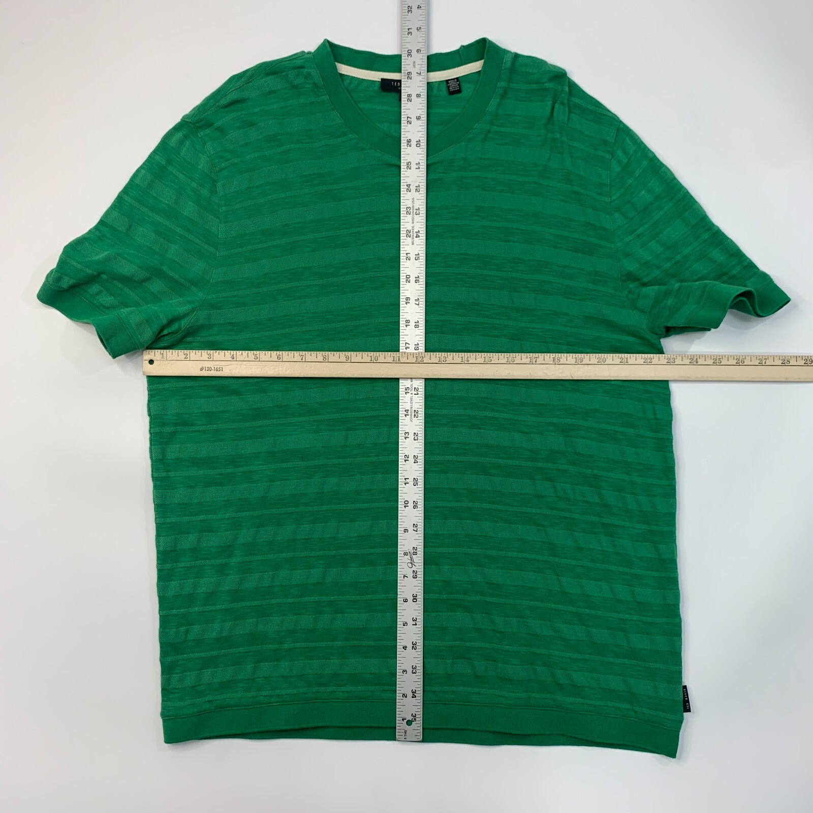 Ted Baker Nekache T Shirt Mens 6 Leaf Green Textured Cotton Blend Striped Crew gallery