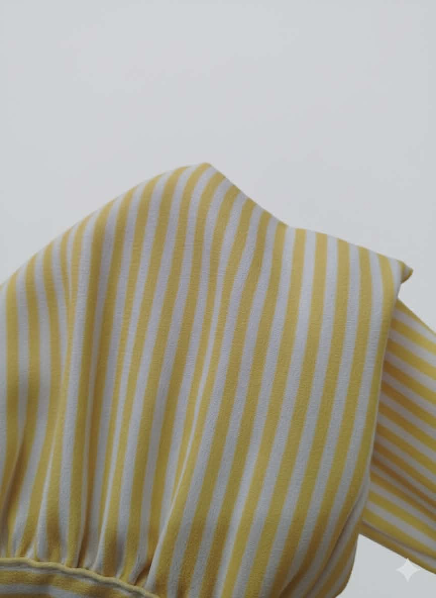 "Women’s Yellow Striped Cold Shoulder Long Sleeve Shirt – Stylish Casual Top" gallery