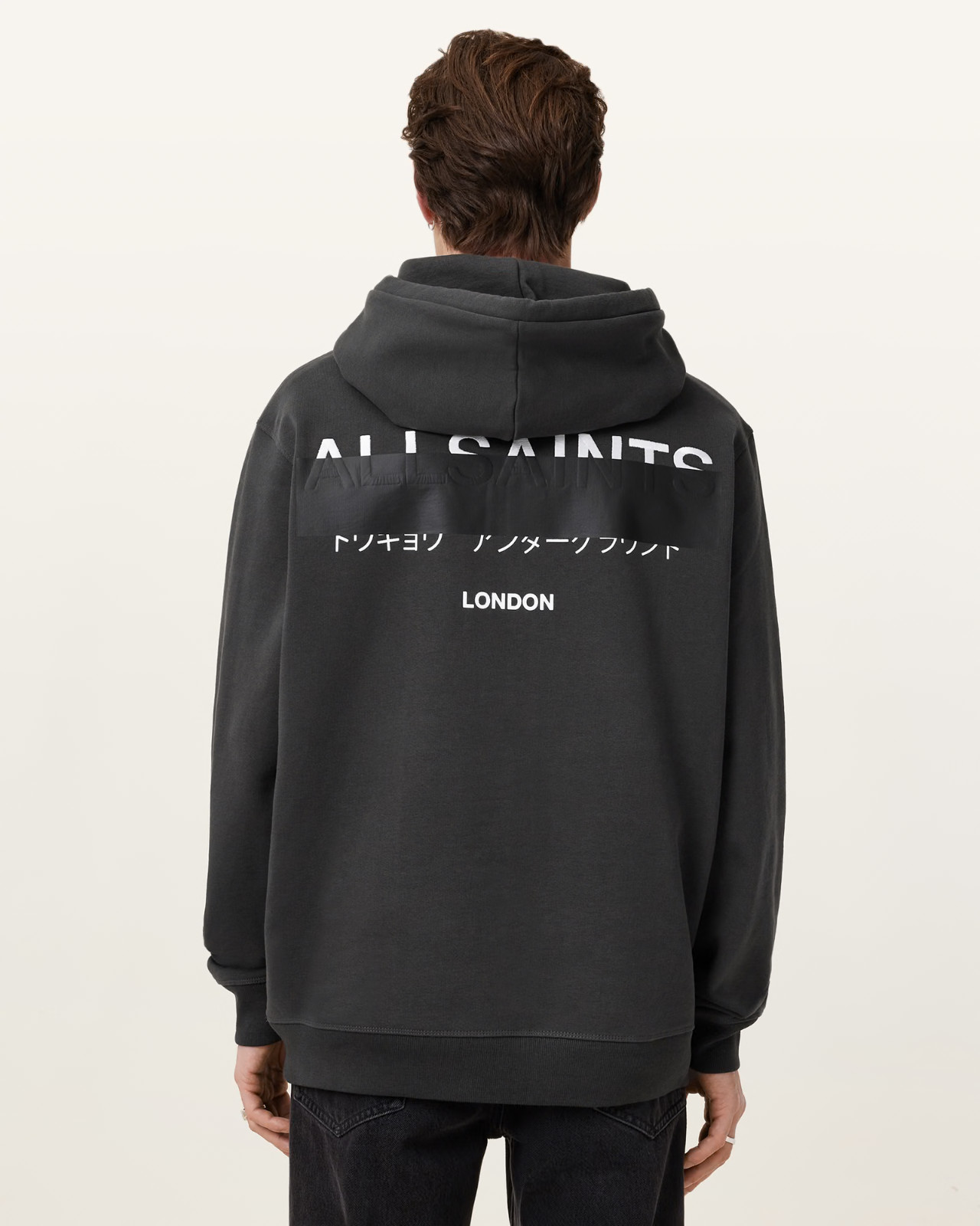 All Saints Mens Redact Washed Black Hoodie Relaxed Fit Embroidered Sweatshirt gallery