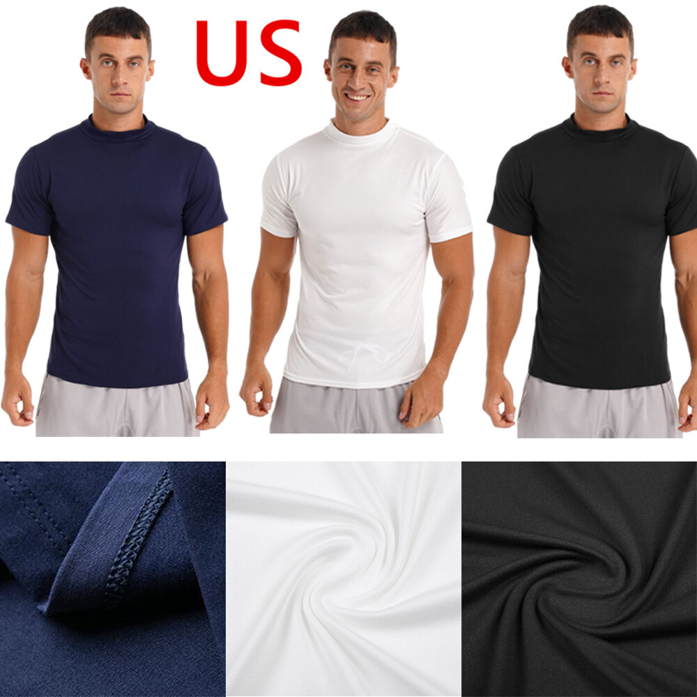 US Men Turtleneck Short Sleeve T-Shirts Slim Fit Undershirt Solid Color Sweaters