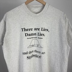 Vintage 90’s Statistics Lies Math Humor Single Stitch Gray T Shirt Size Large