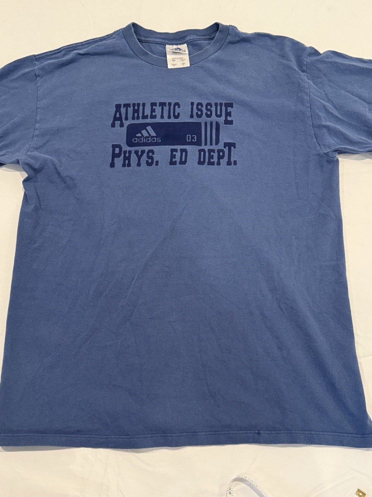 Vintage 90s Adidas Mens Large Spell Out Phys Ed T-Shirt Blue gallery