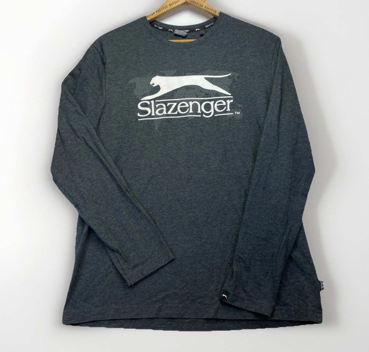 Slazenger Mens Logo Shirt Vintage Style Cotton/Spandex Long Sleeve Size Large gallery
