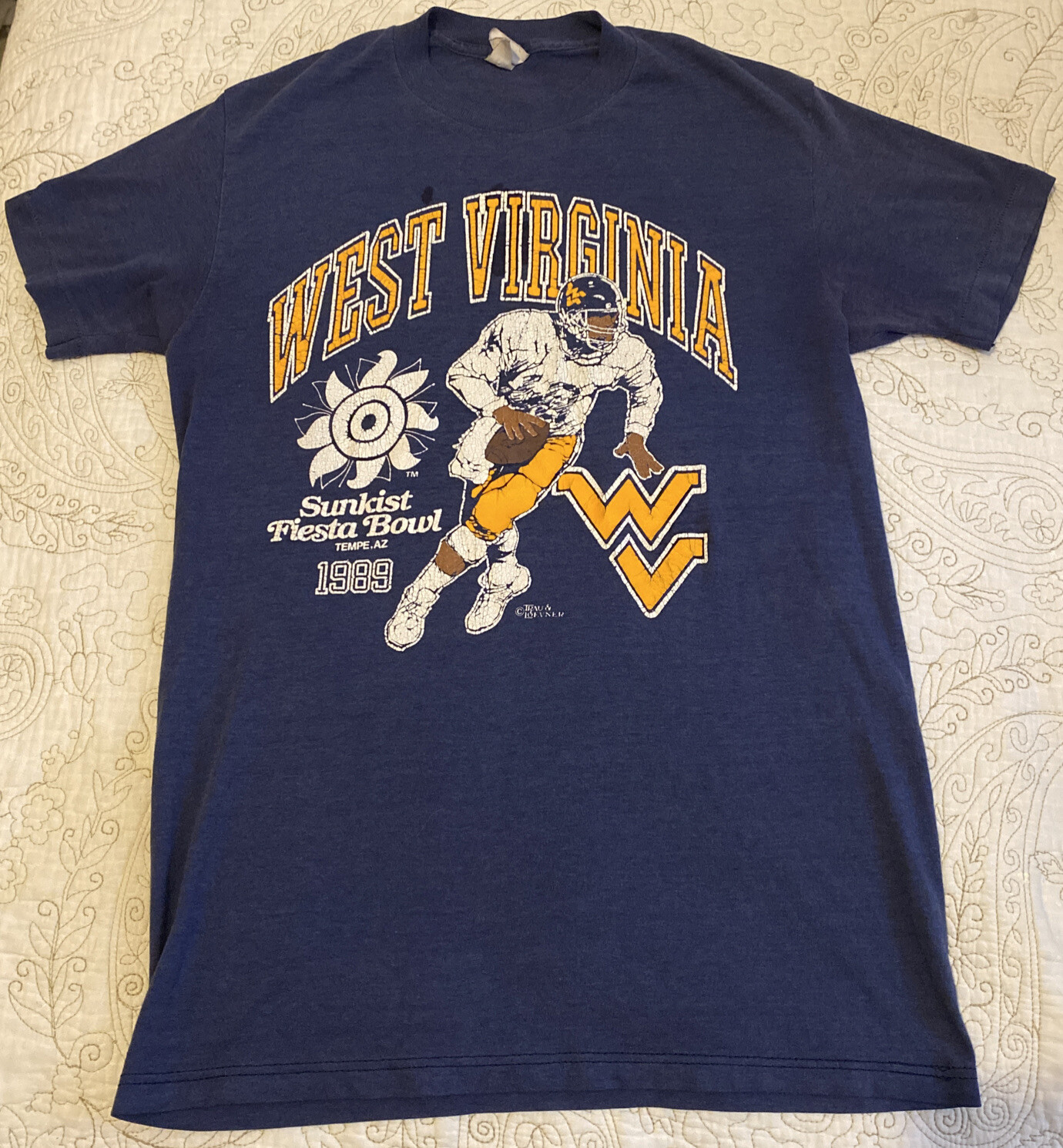 Vtg West Virginia 1989 Sunkist Fiesta bowl T-shirt Sz M Htf Rare