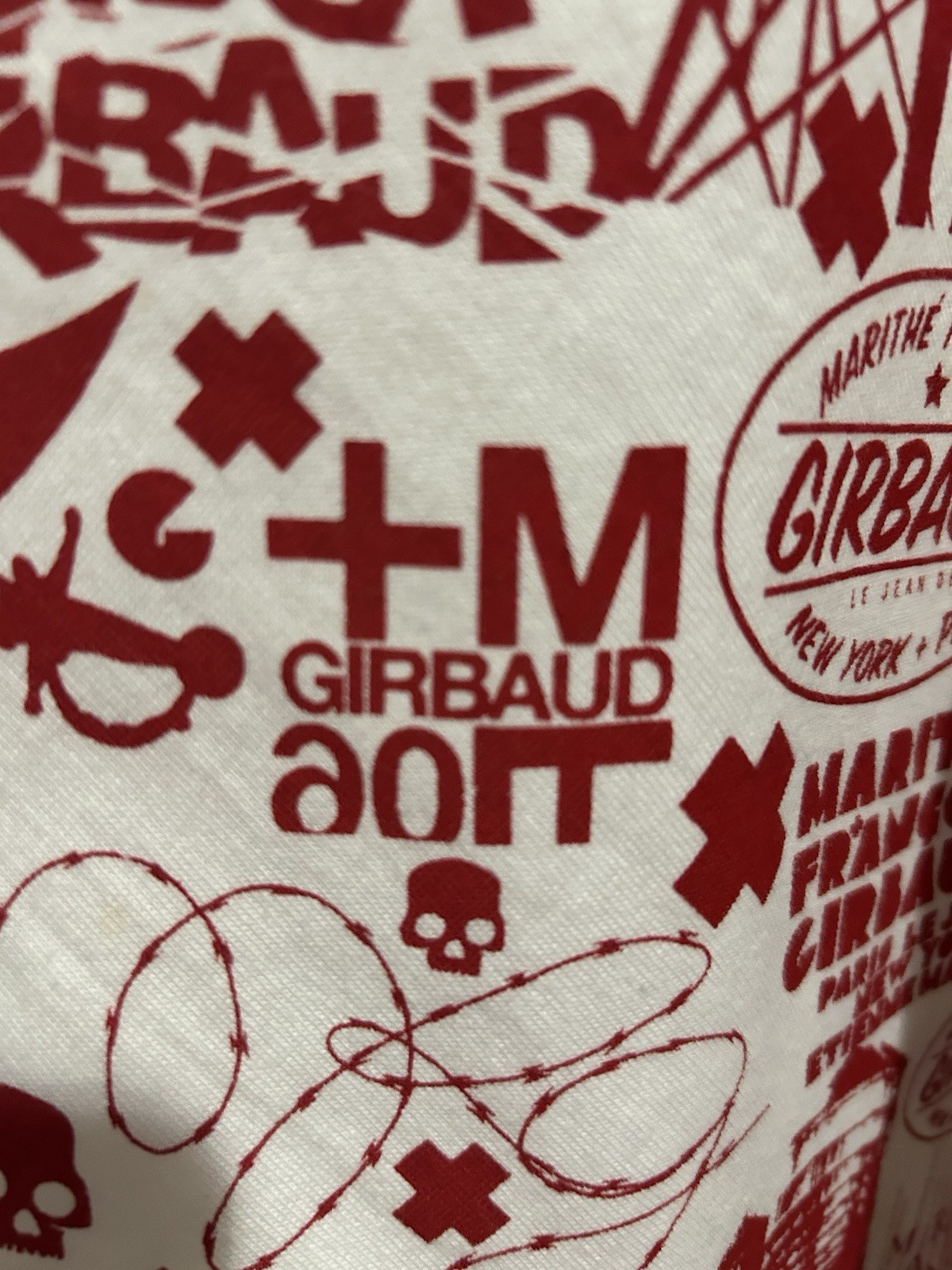 Marithe Francois Girbaud VTG Shirt Skull Graffiti Red And White Large RARE NWT gallery