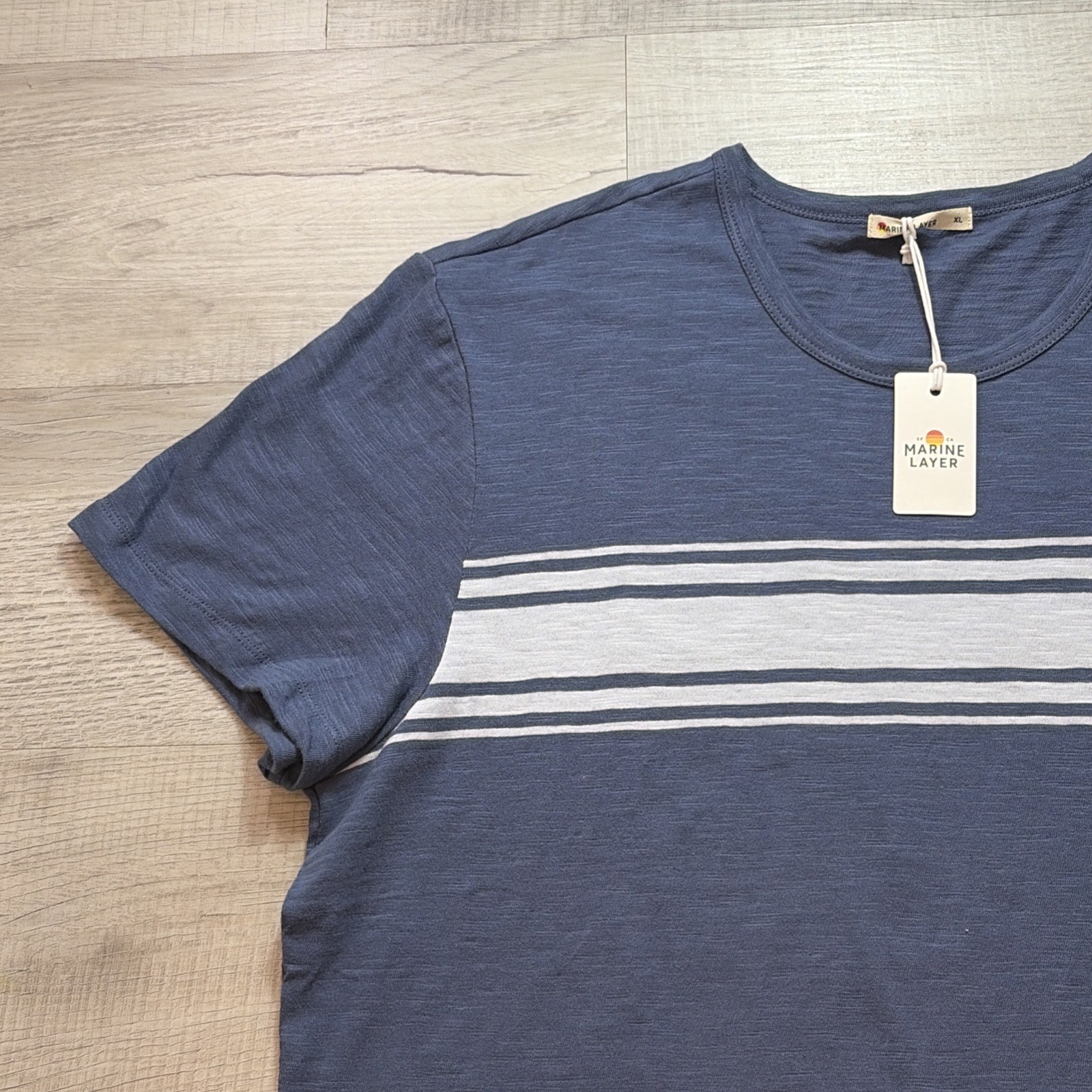 NWT MARINE LAYER VINTAGE HEAVY SLUB STRIPE TEE MENS XL NAVY BLUE PREPPY Y2K NEW gallery