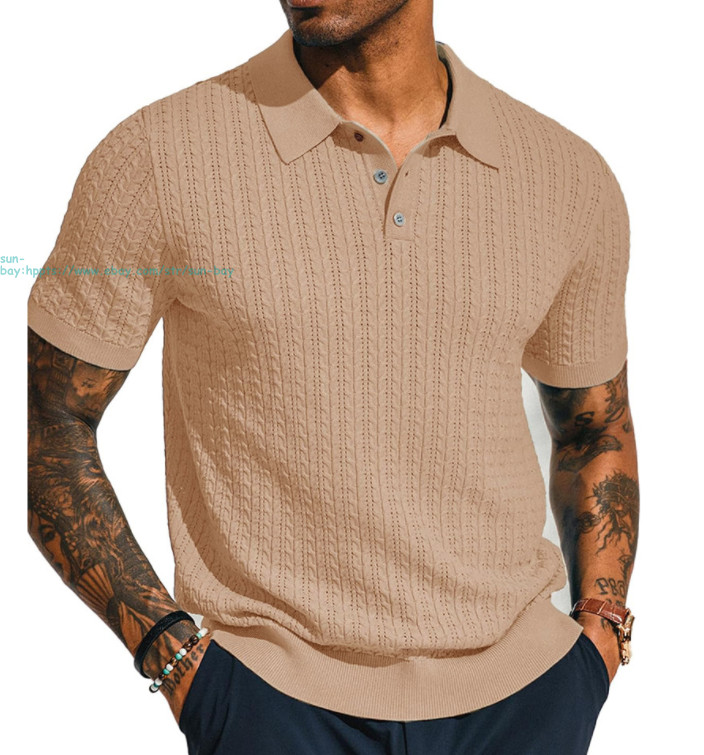 Mens Knit T-Shirt Short Sleeve Hollow Out Tops Summer Casual Knitted Shirts Gift gallery