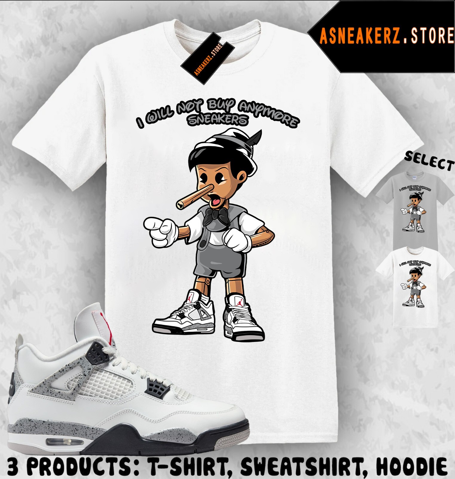 Tee Shirt Matching AJ 4 White Cement 2025 To Match Sneaker Sneakerhead Pinocchio gallery