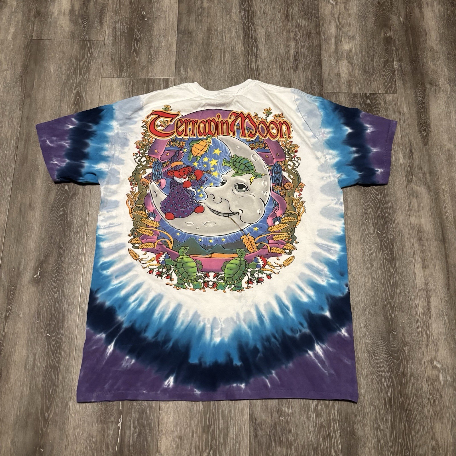 Vtg Y2K 2000 Grateful Dead Liquid Blue Terrapin Moon Tie Dye T Shirt Men's L gallery