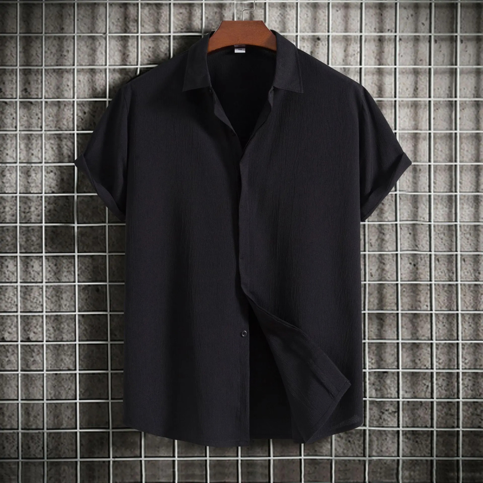 Loose Fit Pure Color Button up Short Sleeve Men's Shirt Summer New Arrival Clean gallery