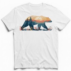 Grizzly Bear Mountain Dusk Forest Scene Unisex T-Shirt Nature Outdoor Lover Tee