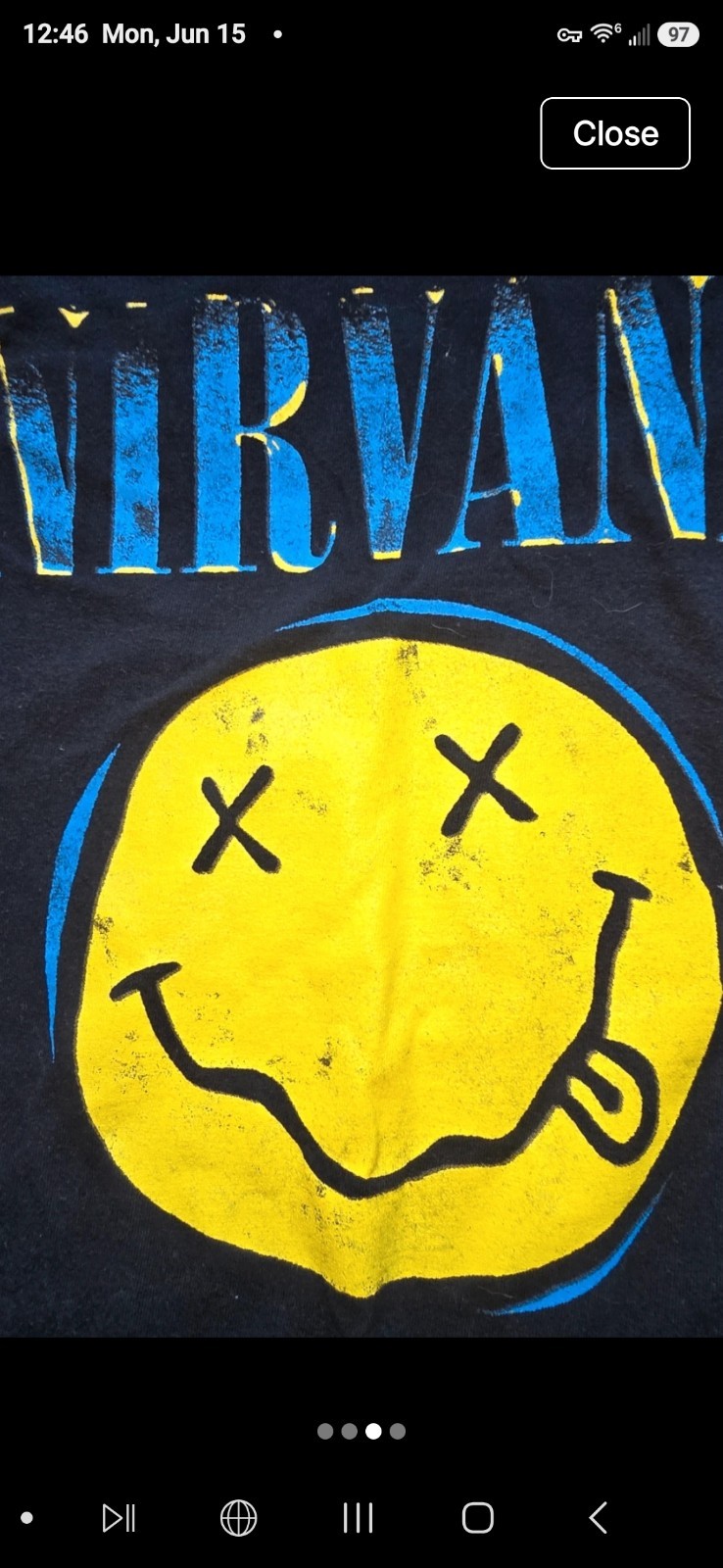 Nirvana T Shirt Black Graphic Crew Neck Classic Smiley Face Logo Blue Yellow S/M gallery