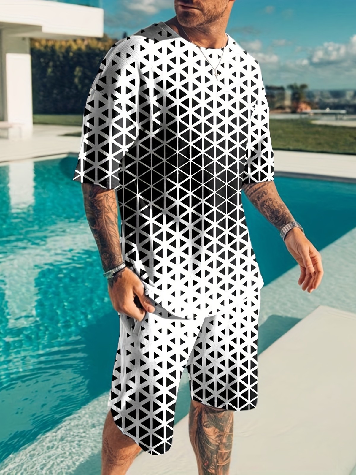 Plus Size Men's Casual Trendy Intricate Geometric Graphic Print Comfortable Crew gallery