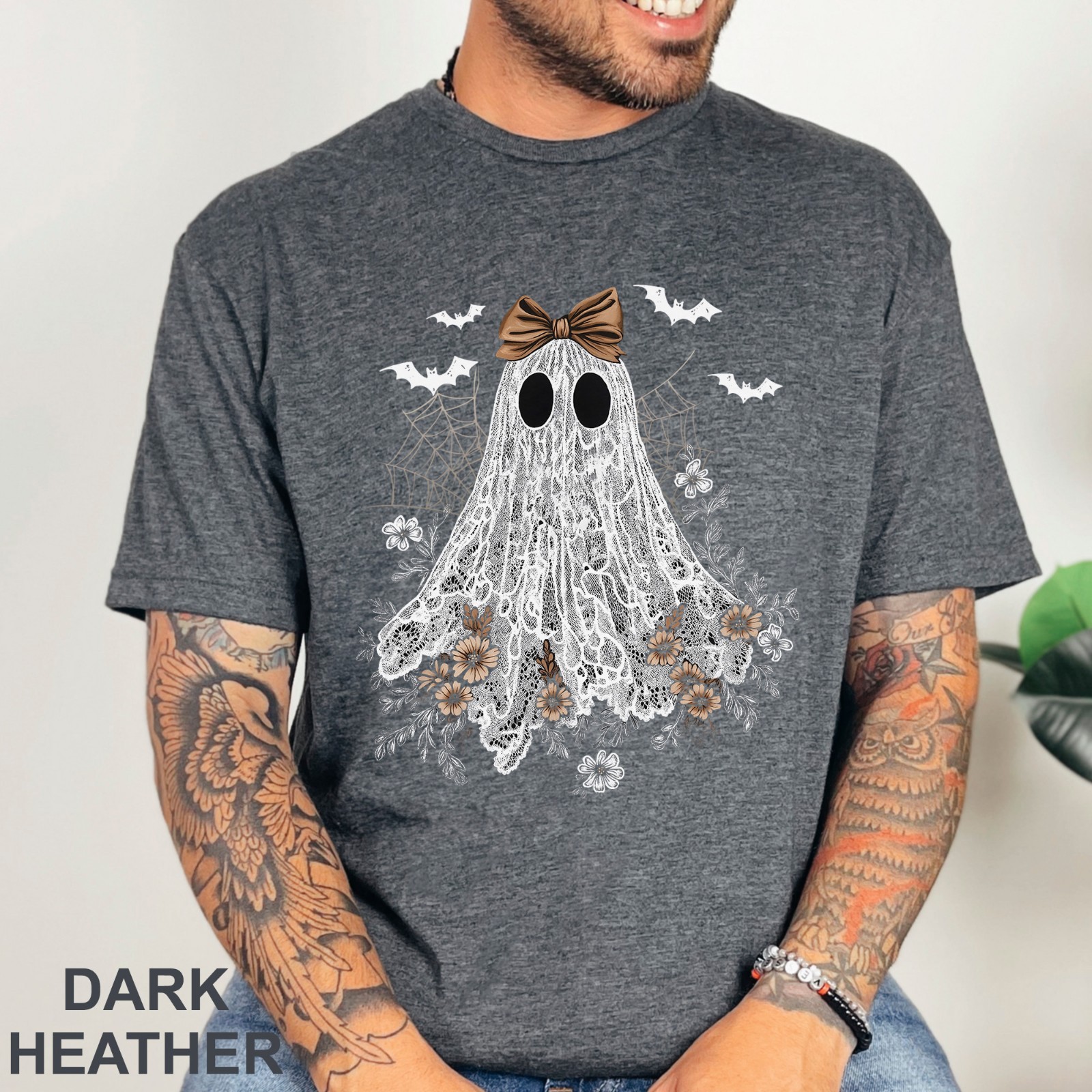Halloween Lace Ghost Shirt, Cute Floral Ghost Shirt, Spooky Fall Floral, 203651 gallery