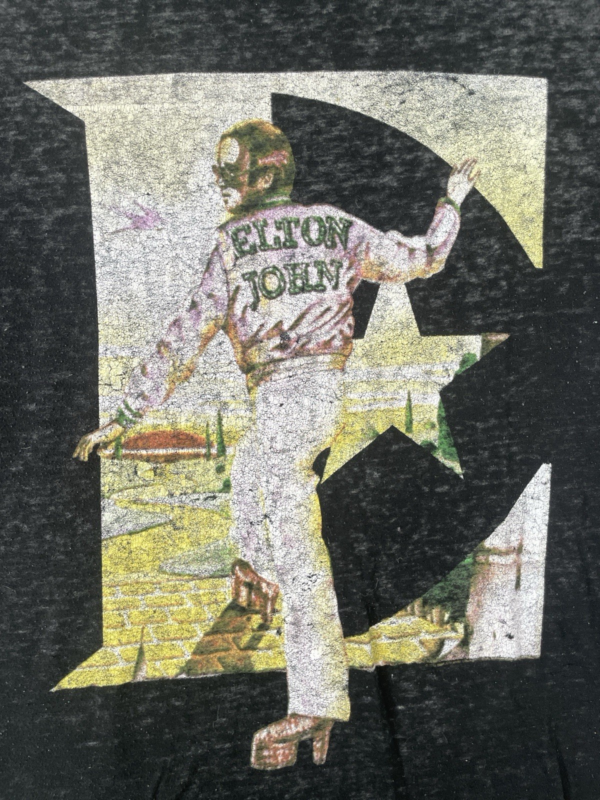 ELTON JOHN T Shirt Farwell Yellow Brick Road 2019 XL Black Distressed Semi Sheer gallery