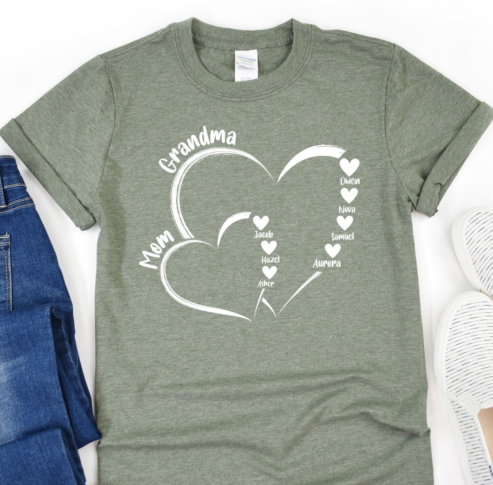 Custom Grandma Shirt, Mother's Day Gift, Kid Names Heart Tshirt, Baby Shower Tee gallery