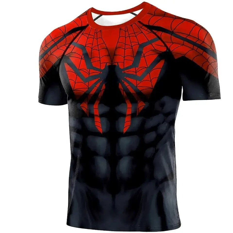 Men's T-shirts Spider Superhero Compression Tights Short Sleeve Tops Tee Gym gallery