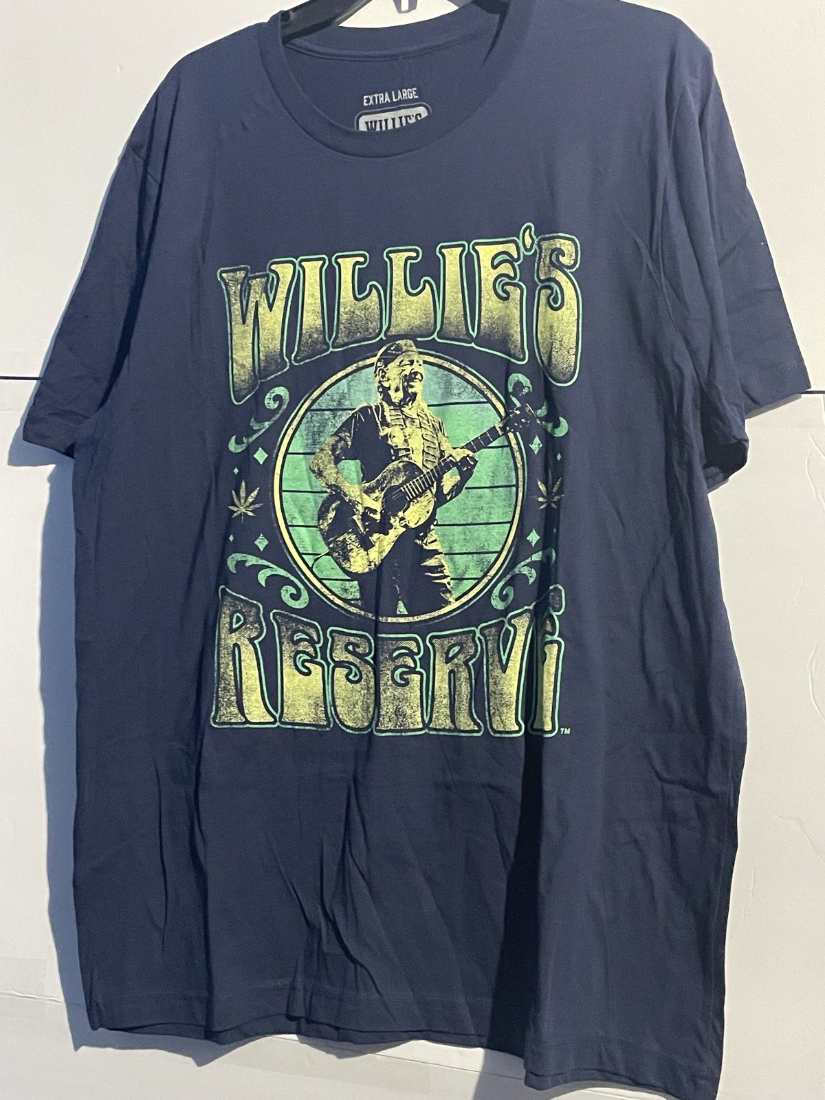 Willie’s Reserve T Shirt Men’s Sz XL Shrt Sleeve Cannabis USA Willie Nelson Blue