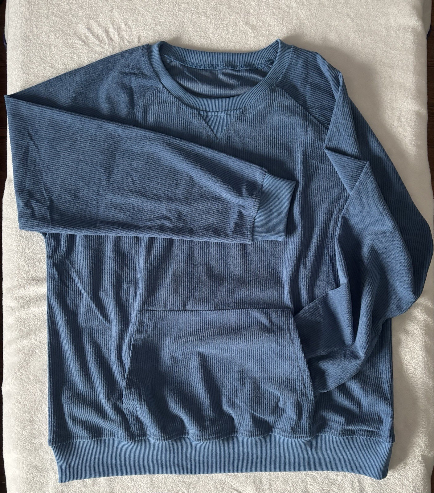 Mens Unbranded Blue Ribbed Long Sleeve Henley Shirt W/Kangaroo Pocket Size Small gallery