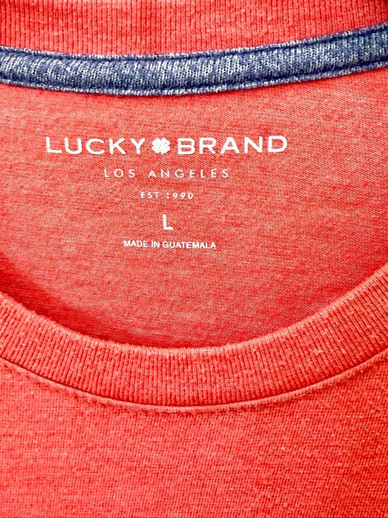 Lucky Brand T-Shirt Mens Large Coral Red Heather Short Sleeve Crew Neck Tee gallery